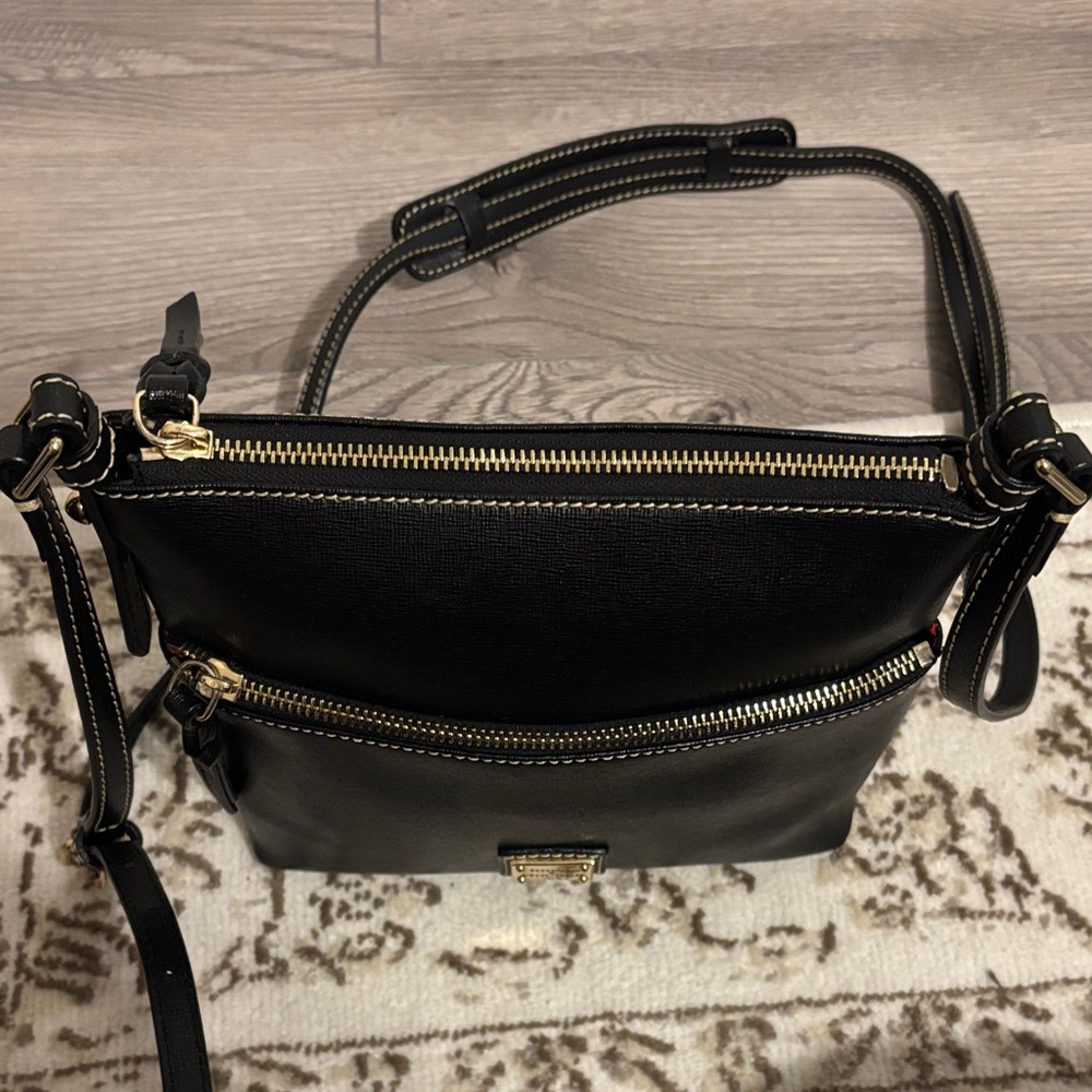 Dooney & Bourke Black Leather Crossbody Purse with Gold Accents - Picture 6 of 16